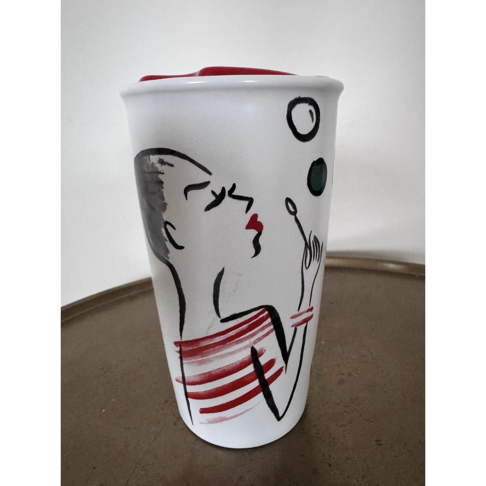 Starbucks Ceramic Coffee Mug Travel Women French Lipstick Paris Parisian Lid 2pc